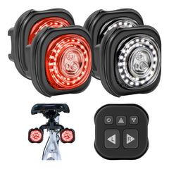 WhiteRhino Bike Lights System-Turn SignalTaillight&HeadlightSync Front&Rear Bike Light for Night Riding3+2+1 Light Modes Rechargeable Bicycle Light with Remote ControllerIP67W/P Day/Night Mode4pc